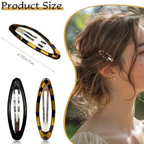 Zoolinn 12-Pack Oval Hair Barrettes - 2.75 Inch Tortoise & Black Metal Snap Clips