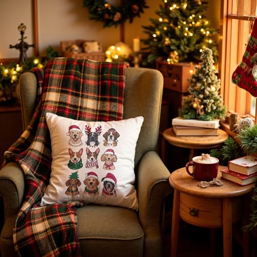 Dog Christmas Pillow Covers 18x18 Flannel Festive Holiday Couch Decor