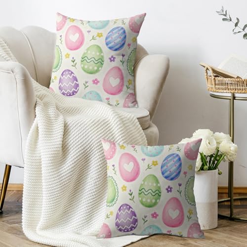 Sivirary Easter Egg Pillow Covers 18x18, Set of 2 Spring Floral Cushion Cases