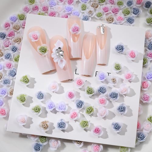 MOLILON 150pcs 3D Flower Nail Charms Resin Gradient Rose Manicure Decors