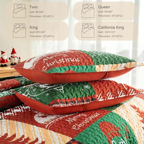 Happy Christmas California King Size Quilt Set - Extra Soft Floral Bedspread