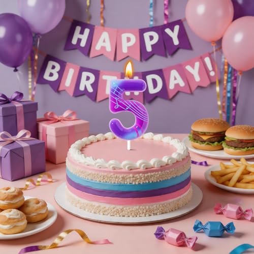 Candsun Number 5 Purple K-Pop Themed Birthday Cake Candle