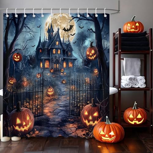 Halloween Castle Shower Curtain - Scary Night Design, 72x72