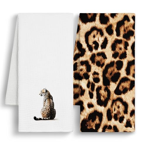Trendy Leopard Print Hand Towels Set of 2 - 16x24 Inches