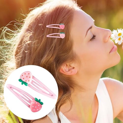 PAGOW 4 Pcs Strawberry Hair Clips Y2K Pink Cute Hair Barrettes