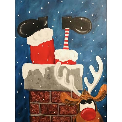 Funny Santa and Reindeer Diamond Art Kit for Adults - Full Drill Christmas Painting