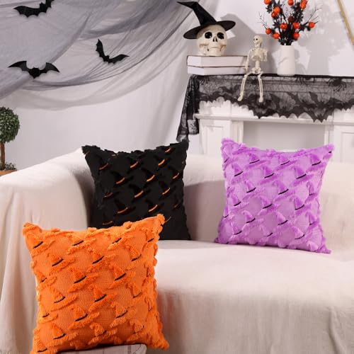 Halloween Orange Witch Hat Pillow Covers - Set of 2, 18x18"