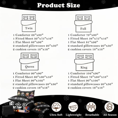 Comforter Bed Set Queen Size with Sheets & Pillowcases, Black Green Red