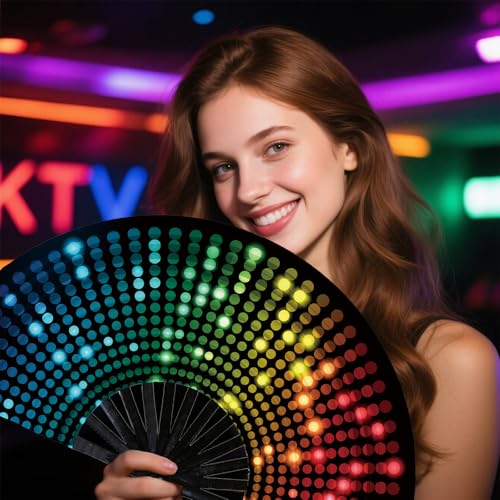 Large Folding Hand Fan for Raves and Dance Events - Neon Glow