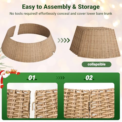 Wicker Christmas Tree Collar 28 Inch Woven Tree Base Cover Brown - Modern Holiday Decor