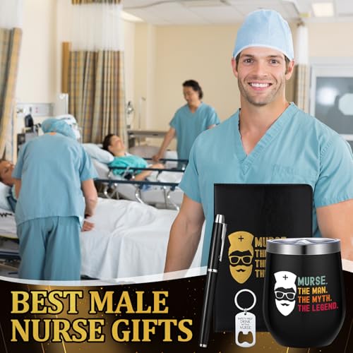 Nurse Appreciation Gifts for Men - Set with Tumbler, Socks, Keychain, Notebook - Variation of Nurse