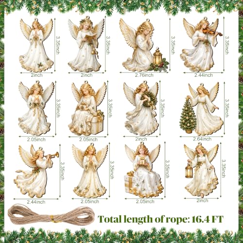 24Pcs Wooden Christmas Angel Ornaments with Jute Rope - E Style