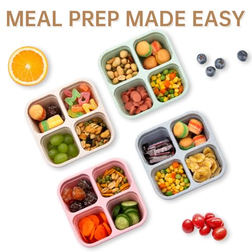 4-Pack Divided Snack Boxes for Meal Prep - Microwave Safe, Stackable
