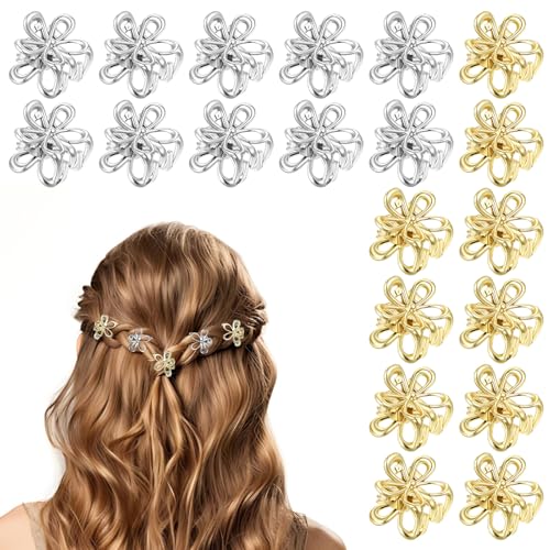 Bremorou Mini Metal Flower Hair Claws 20 Pcs Small Gold and Silver Hair Clips