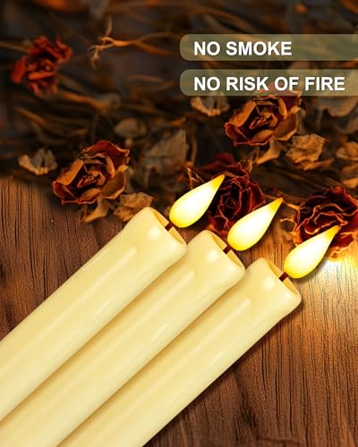 Ivory Flameless Taper Candles Set - Realistic Flickering Battery-Operated Candlesticks, No Remote, Safe for Weddings and Holiday Decor - 6 Pack