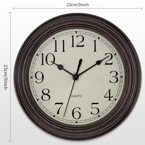 Foxtop 9 Inch Silent Wall Clock, Battery Operated Retro Bronze Decorative Clock