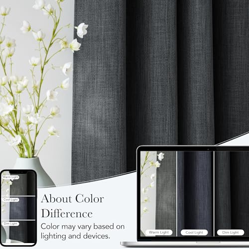 NICETOWN Faux Linen Room Darkening Curtains 42"W x 63"L, Charcoal Gray - 2 Panels