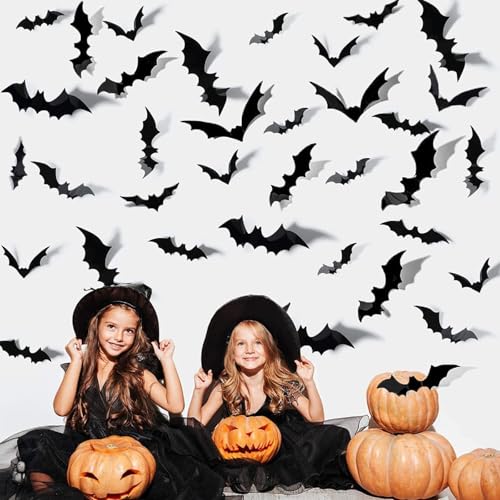 120 Pcs 3D Halloween Bat Wall Stickers for Indoor Outdoor Decor