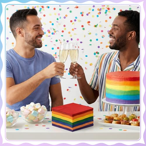 Rainbow Cocktail Napkins - 120 Pack 5x5 Inch Disposable Paper Napkins