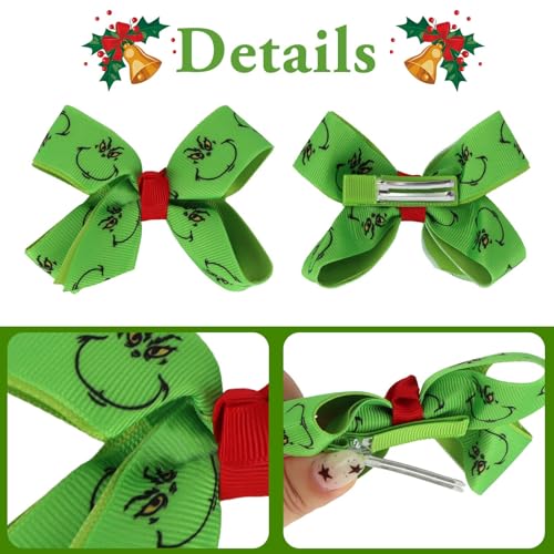 GAFATORY Green Satin Christmas Hair Bows 2-Piece Holiday Hair Accessories