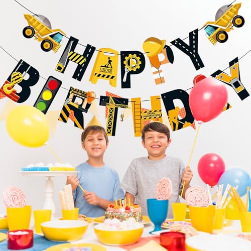 Construction Birthday Banner with Dump Truck Garland - Pre-Assembled Party Decor