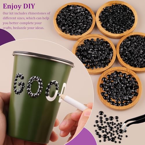 Black Resin Flatback Jelly Rhinestones Kit with B7000 Glue and Tools