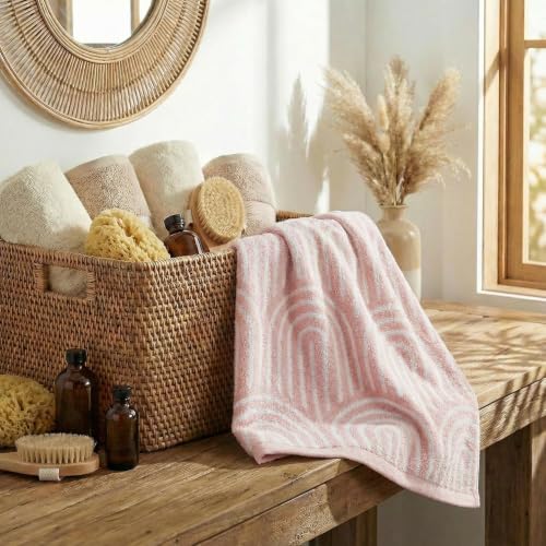 Artoid Mode 100% Cotton Beige Pink Jacquard Hand Towel 13.7" x 29.5"