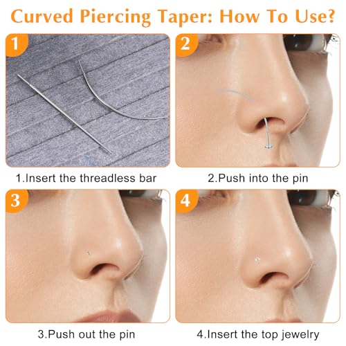 Lusofie 2Pcs Stainless Steel Flat Back Piercing Insertion Pin Taper
