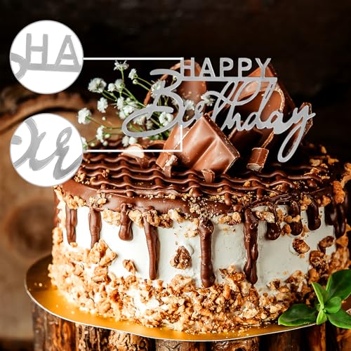 Silver 6Pcs Acrylic Happy Birthday Cake Toppers Set