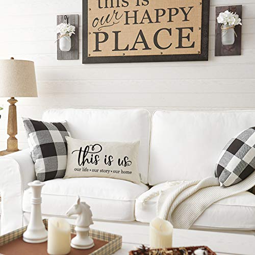 This is Us Farmhouse Pillow Cover 12x20 Inches Rustic Linen Decor Lumbar Cushion
