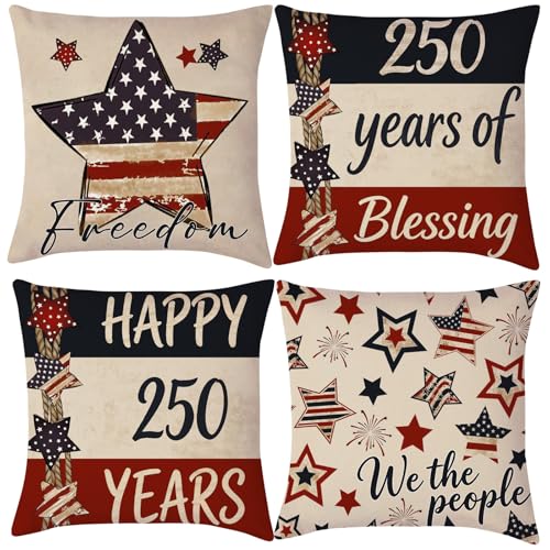 Patriotic 250th Anniversary Pillow Covers - Set of 4, 18x18