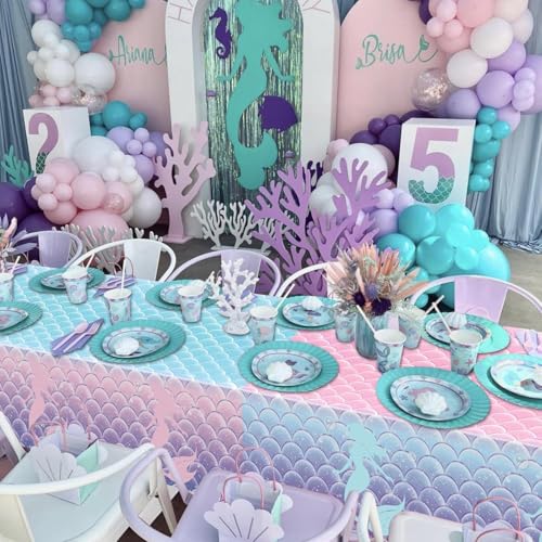 4 Pcs Mermaid Party Tablecloths, Disposable Under The Sea Table Covers