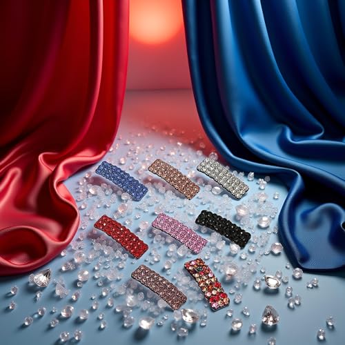 Jinshining Red Rhinestone Hair Clips 2-Piece Set Luxury Korean Style Rectangular Barrette Hairpins for Women Wedding and Party