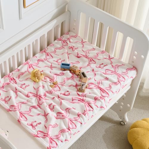 Yagle Mate Pink Bowknot Baby Blanket, 30x40 Inch Soft Fleece Receiving Blanket