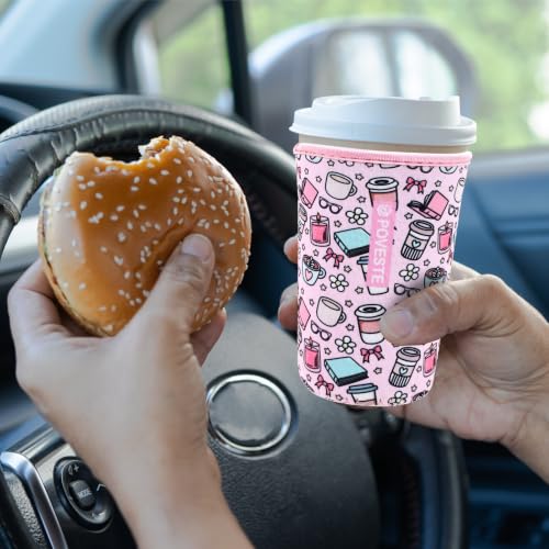 Poveste Reusable Neoprene Iced Coffee Sleeve - Flower Power, Large 32oz