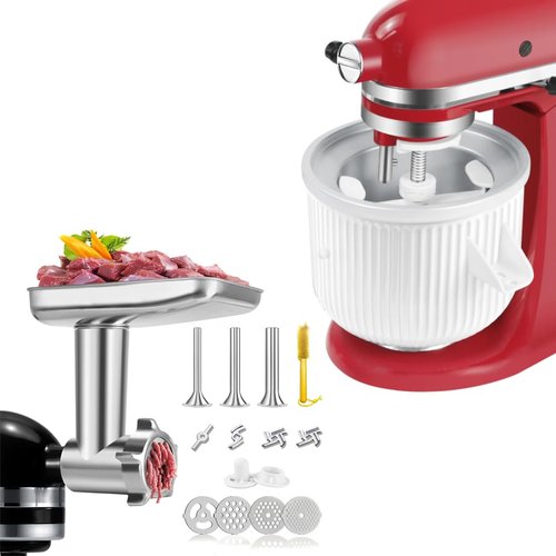 Stainless Steel Meat Grinder Attachment for KitchenAid & Ice Cream Maker Attachment for KitchenAid Stand Mixer