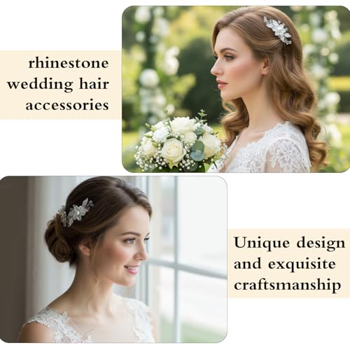 Pearls Flower Hair Clips Rhinestone Bridal Hair Pins 2 Pack