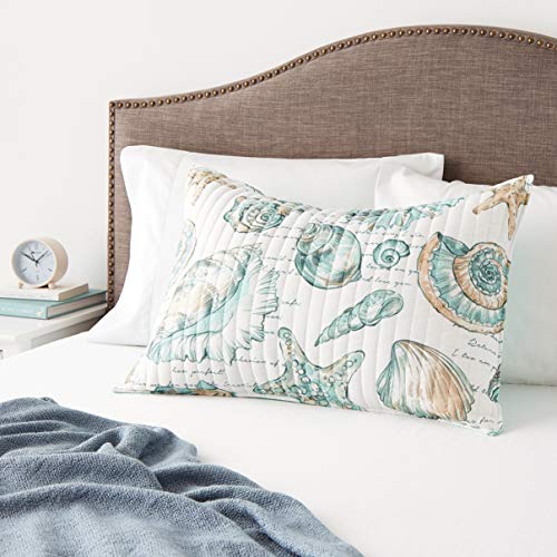 Greenland Home Barefoot Bungalow Cruz Coastal Seashell Pillow Sham, Standard, White