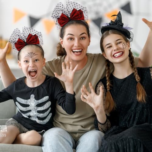 CURASA Halloween Red Bow Headband Lace Spider Web Hair Hoop