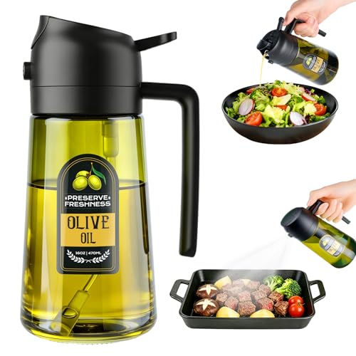 WANKODA 2-in-1 Olive Oil Sprayer & Dispenser Bottle - 16 Oz, Olive