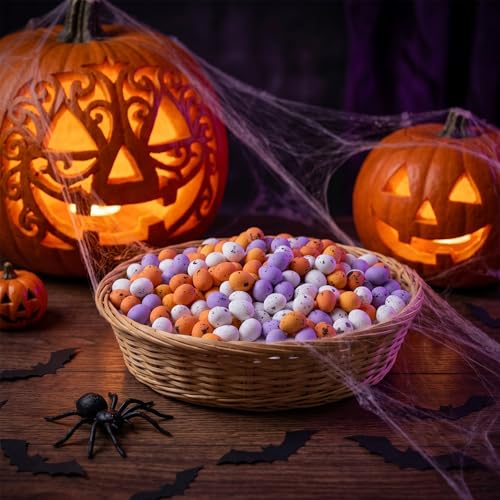 200 Mini Foam Halloween Eggs - Orange, White, Purple Decor