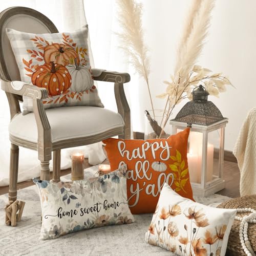 AVOIN colorlife Fall Pumpkin Throw Pillow Covers, 18x18 Inch Orange Set of 4
