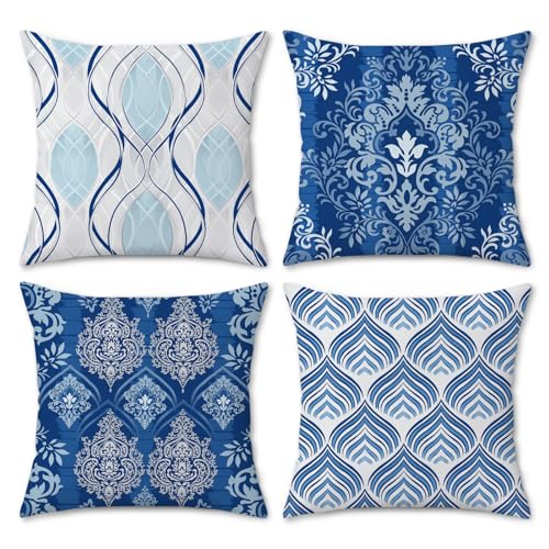 Bonhause Navy Blue Boho Velvet Throw Pillow Covers 18x18, Set of 4