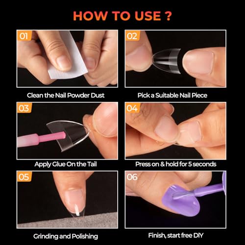 Ranrose Short Almond Nail Tips 240 Pcs Half Matte Half Cover False Nails