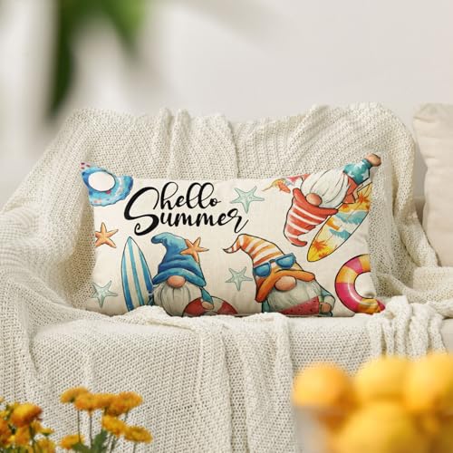 Hello Summer Starfish Throw Pillow Cover - 12x20 Inch Decorative Cushion for Home