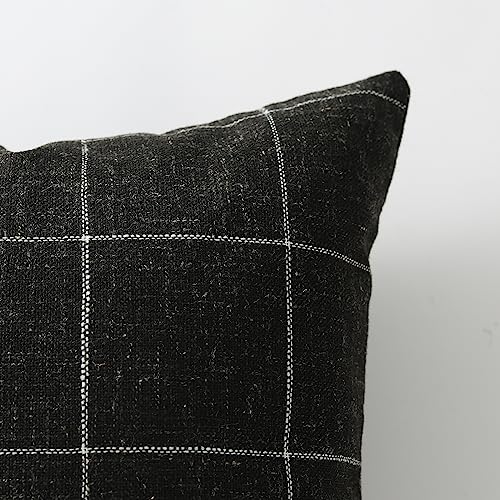 Pack of 2 Black & Beige Plaid Throw Pillow Covers - 20x20 Linen Cushion Covers for Sofa & Living Room