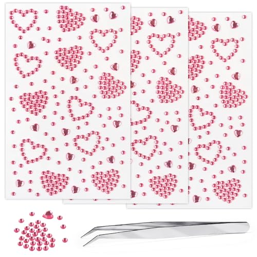 Self-Adhesive Rhinestone Face Gems Stickers - 3 Sheets for Makeup