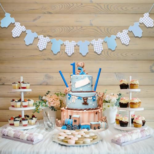 Blue Baby Bodysuit Bunting Banner - Pre-Strung Baby Shower Decor