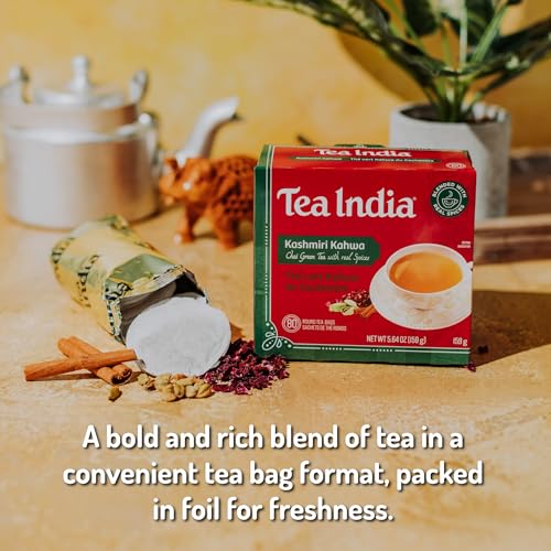 Tea India Kashmiri Kahwa Premium Green Spiced Loose Leaf Tea 80 Bags Pack of 6