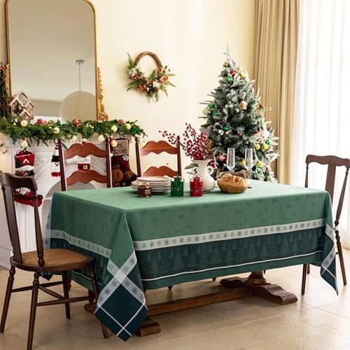 Green Christmas Tablecloth 60x90 Inches Rectangular Rustic Holiday Decor